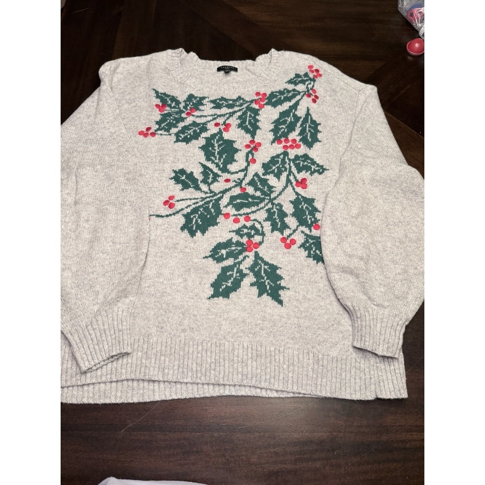 Talbots Sweater crewneck Pullover Holly Berry Intarsia medium Petite Christmas